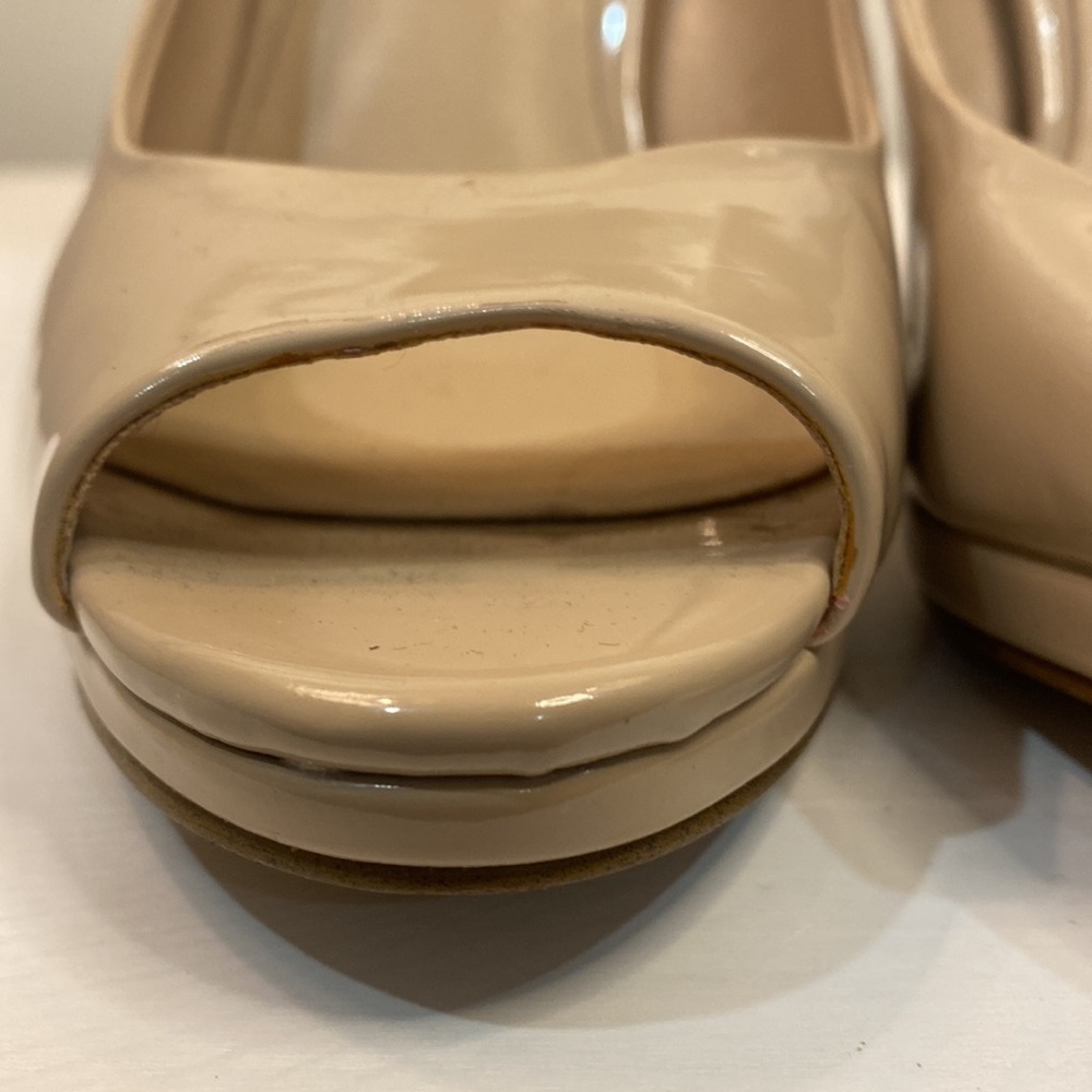 Shiny Nude Peep Toe Heels - Picture 7 of 15